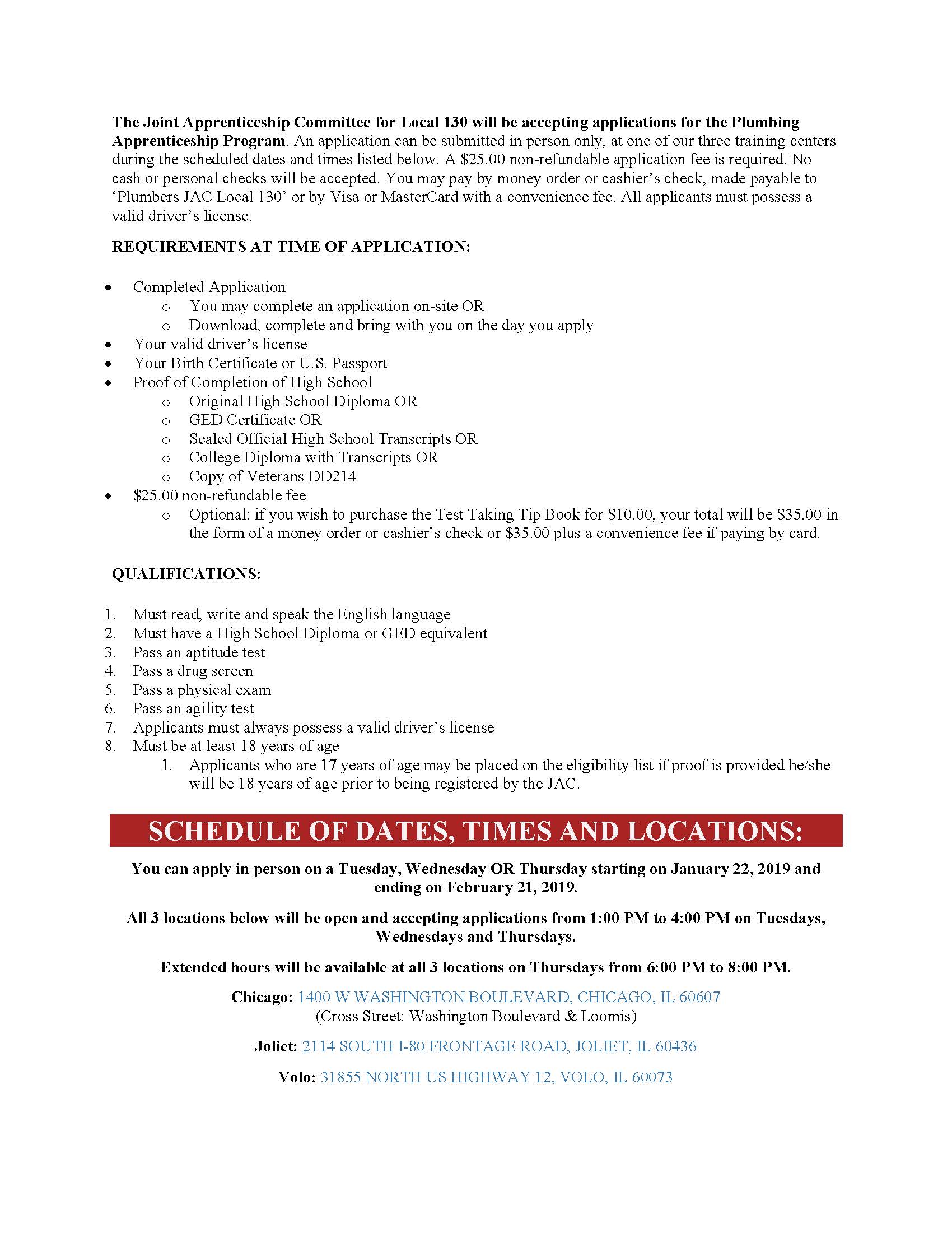 The Joint Apprenticeship Committee for Local 130 will be accepting appli Page 1